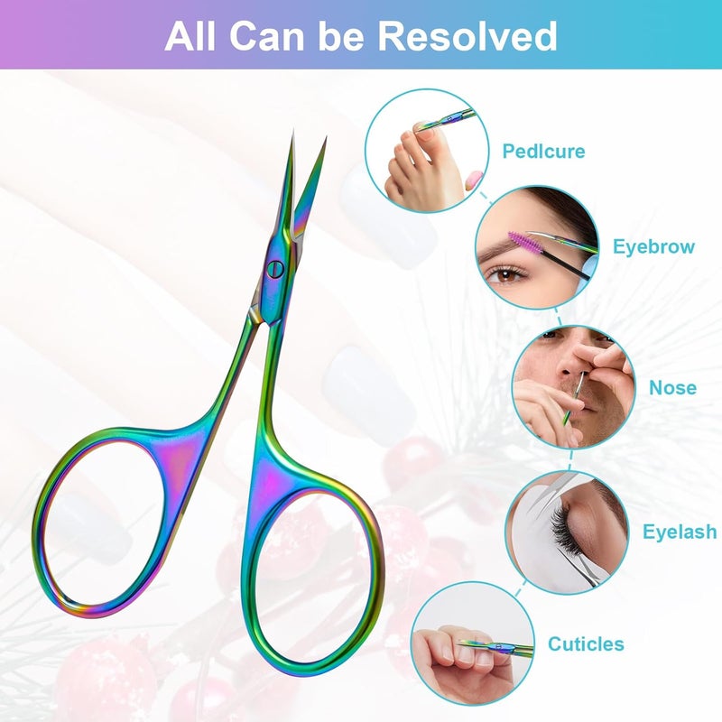 CGBE Manicure Scissors, Extra Fine Eyebrow Scissors for Grooming, Curved Blade Nail Scissors Precise Pointed Tip Grooming Kit for Eyebrow, Eyelash, Trim Nail and Dry Skin, Colorful - Image 5